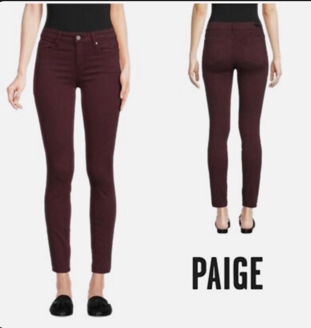 Paige New Verdugo Ankle Mid Rise Ultrasoft Skinny Jeans Wine Purple Burgundy 31